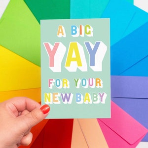 Carte de vœux contemporaine pour nouveau-né | Un grand merci pour votre nouveau-né | Naissance moderne de bébé carte de vœux | Texte coloré nouvelle carte de bébé pour les amis et la famille