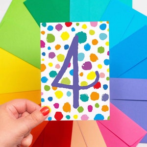4ème carte d'anniversaire amusante et lumineuse | Carte unique du 4e anniversaire | Carte valable 4 ans | Carte d'anniversaire unisexe | Cartes d'anniversaire colorées pour enfants