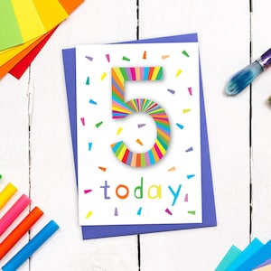 Carte d'anniversaire amusante avec enveloppe colorée | 5e anniversaire pour garçon ou fille | Carte colorée de cinquième anniversaire | Carte de voeux A6 pour enfants