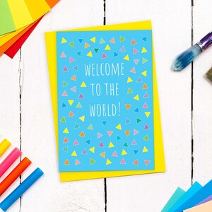 Jolie carte pour bébé avec enveloppe colorée | Bienvenue dans le monde | Bébé garçon | Petite fille | carte de voeux de jumeaux | Carte de voeux A6 New Baby colorée