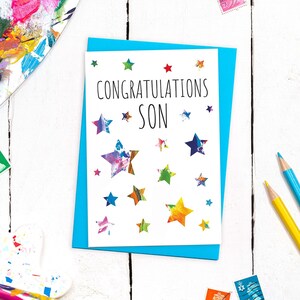 Carte de félicitations pour fils | Félicitations Fils A6 Carte De Vœux | Carte d'examen | carte de fin d'études | Nouvelle carte de travail | Carte promotionnelle pour fils