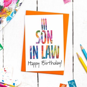 d'anniversaire A6 de gendre | Carte d'anniversaire moderne pour gendre | Conception de gâteau d'anniversaire | Conception d'art abstrait | Cartes d'anniversaire de famille