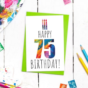 75e carte d'anniversaire élégante | Carte de voeux A6 pour 75e anniversaire | Cartes d'anniversaire étape par étape | Cartes d'anniversaire unisexes | Soixante-quinze