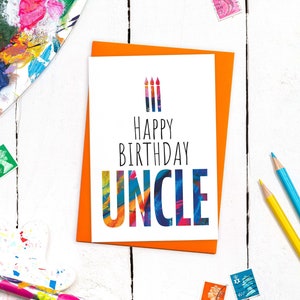 Carte d'anniversaire moderne pour oncle avec enveloppe colorée | Carte de voeux A6 | Blanc à l'intérieur | Design élégant coloré | Cartes d'anniversaire de qualité