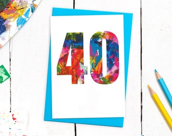 Carte d'anniversaire audacieuse pour 40 ans avec enveloppe colorée | Carte de voeux A6 vierge à l'intérieur | Carte 40e anniversaire | 40e anniversaire de mariage