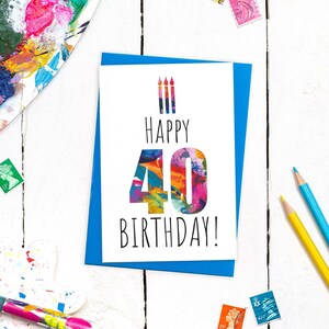 Carte d'anniversaire moderne et unique pour 40 ans avec enveloppe colorée | Carte de voeux A6 vierge à l'intérieur | Cartes d'âge d'anniversaire | Conçu en Écosse