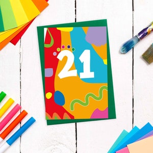 Carte d'anniversaire amusante pour 21 ans avec enveloppe colorée | Lumineux et moderne | Idéal également pour un 21e anniversaire de mariage | Ami, famille | Carte de voeux A6