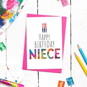 Carte d'anniversaire de nièce moderne | Carte d'anniversaire pour nièce | Art abstrait coloré | Cartes d'anniversaire de famille | Cartes de qualité
