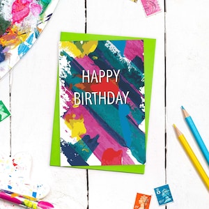 Carte d'anniversaire unique avec enveloppe colorée | Conception d'art abstrait | Carte d'anniversaire unisexe colorée | Carte de voeux A6 de qualité vierge à l'intérieur