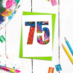 lumineuse 75e anniversaire avec enveloppe colorée | 75e anniversaire de mariage | Cartes d'art abstrait | Carte de voeux A6 vierge à l'intérieur