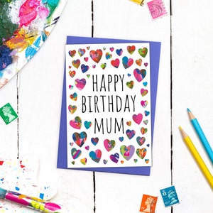 Belle carte d'anniversaire de maman avec un message doux au dos | Carte d'anniversaire chic pour maman | Carte de voeux A6 avec enveloppe colorée