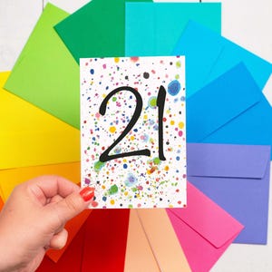 Carte d'anniversaire moderne pour 21 ans avec enveloppe colorée | 21e anniversaire | Carte de voeux A6 unisexe vierge à l'intérieur | Idéal pour les amis et la famille
