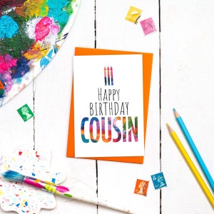 Carte d'anniversaire de cousin | Joyeux anniversaire cousine | Carte cousine moderne | Résumé de gâteau d'anniversaire | Cartes d'anniversaire de famille | Papier cartonné haut de gamme A6