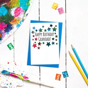 Carte d'anniversaire chic de grand-père | Carte de voeux A6 moderne avec enveloppe colorée | Cartes d'anniversaire de famille | Conception d'art abstrait | Qualité