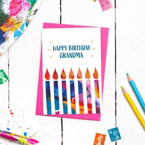 Belle carte d'anniversaire de grand-mère avec enveloppe colorée | Carte de voeux A6 | Blanc à l'intérieur | Carte de style créatif pour une grand-mère créative