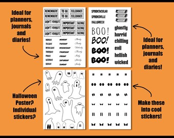 Halloween Themed Digitale Downloads | Ideal für Sticker | Geist-Design | Halloween Wörter | Planer Sprüche | Halloween Dekor zum selbst ausdrucken
