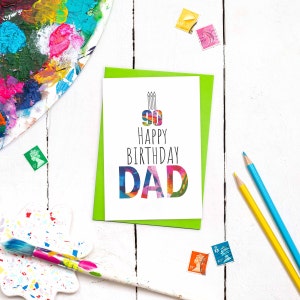 90e anniversaire pour papa | 90e anniversaire de papa | carte d'anniversaire de papa | Quatre-vingt-dix carte | carte colorée | Carte d'anniversaire moderne pour papa