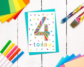 4th Birthday Card Full of Fun!  Colourful Fourth Birthday Card | 4th Birthday Card for Boy or Girl | Kids Birthday Card | Sprinkles Design