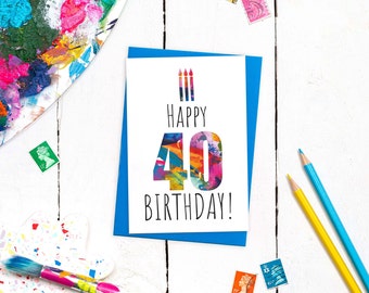 40th Birthday Card | 40th Birthday Card For Man | 40th Birthday Card For Woman | 40 Birthday Card | Birthday Cake Card | Modern Cards