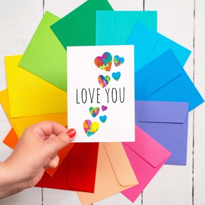 Love You Card Anniversary Card Valentine's Day Card Modern Love You Card Just Because Card Colourful Hearts image 1