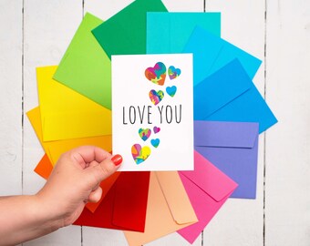 Love You Card | Anniversary Card | Valentine's Day Card | Modern Love You Card | Just Because Card | Colourful Hearts