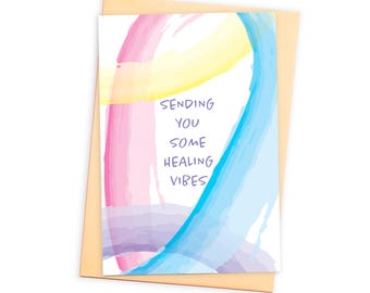Calm Watercolour Style Get Well Card with Message on the Back and Coloured Envelope | Healing Vibes | A6 Greeting Card - Blank Inside