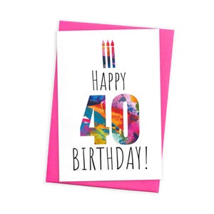 Carte d'anniversaire moderne et unique pour 40 ans avec enveloppe colorée | Carte de voeux A6 vierge à l'intérieur | Cartes d'âge d'anniversaire | Conçu en Écosse