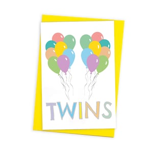 Cute New Baby Twins Card with Coloured Envelope | Unisex Design | Baby Congratulations | Quality A6 Greeting Card