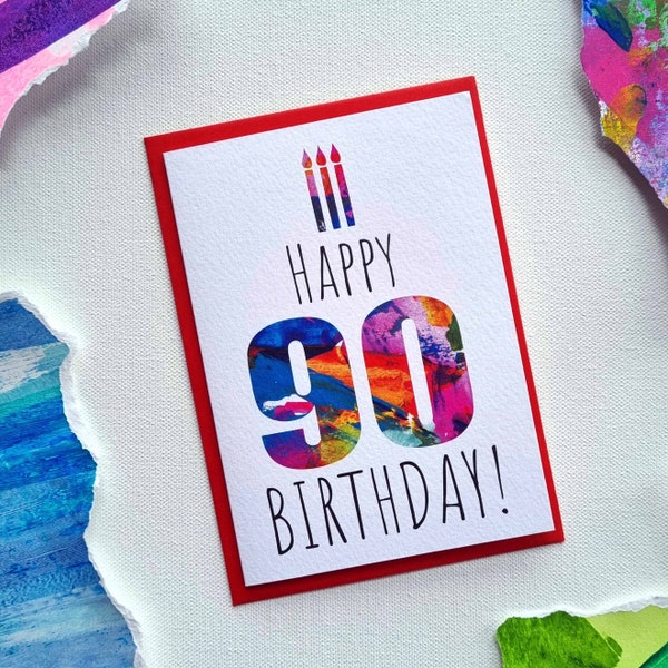 presents 90 year old lady 90th Birthday Card | 90 Card | 90th Birthday Card Man | 90th Birthday Card Woman | Abstract Art Card | Bright Colourful Modern Card
