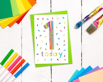 1st Birthday Card Full of Fun!  Colourful First Birthday Card | 1st Birthday Card for Boy or Girl | Kids Birthday Card | 1 Today | Sprinkles