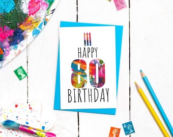 80e anniversaire | 80 cartes d'anniversaire | 80e anniversaire moderne | carte pour 80e anniversaire | Carte d'anniversaire colorée | Art abstrait