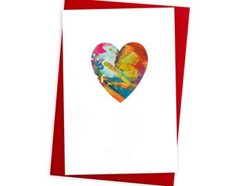 Anniversary Greeting Card with Coloured Envelope | Colourful Abstract Heart Design