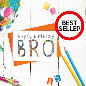 Carte d'anniversaire frère avec message au dos | Brother carte de vœux | carte pour frère | Carte d'anniversaire de frère moderne | Dessin abstrait