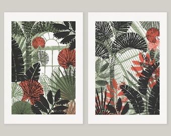 Set of Two Kew Gardens Palm House Prints, Royal Botanic Gardens Kew, Fine Art Paper, Pair of Botanical Prints, Tropical Art Prints, Unframed