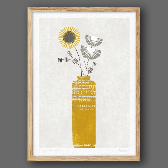 Vintage Vase No2, Mid Century Modern, Botanical Print, Boho Art