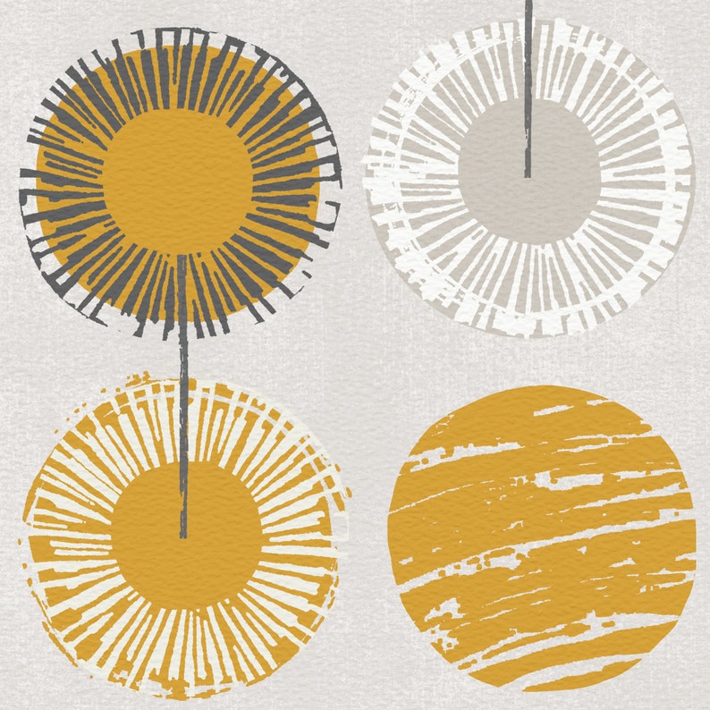 Ochre Abstract Print Mustard and Grey Wall Art Mid Century Etsy UK