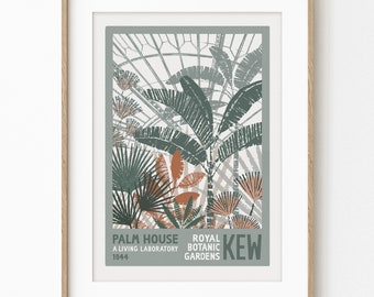 Kew Gardens Palm House No.3, Fine Art Print, Royal Botanic Gardens, Vintage Botanical Poster, Sage Green, Terracotta, Blush Pink, Unframed