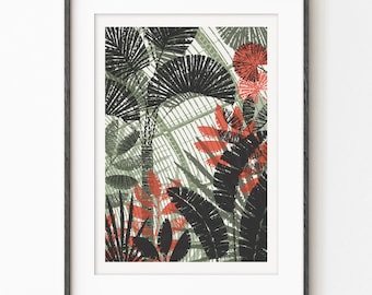 Kew Gardens Palm House No2, Fine Art Paper, A4, A3, Hot House Print, Royal Botanic Gardens, Kew Gardens London, Tropical Leaves, Unframed