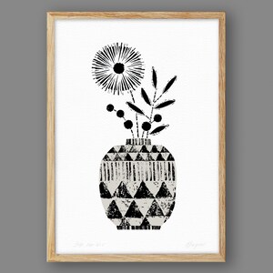 Bohemian Flower Print, Black and White Vase Print, Monochrome Print, Tribal Home Decor, Minimalist Wall Art, Boho Flower Print, Unframed image 2