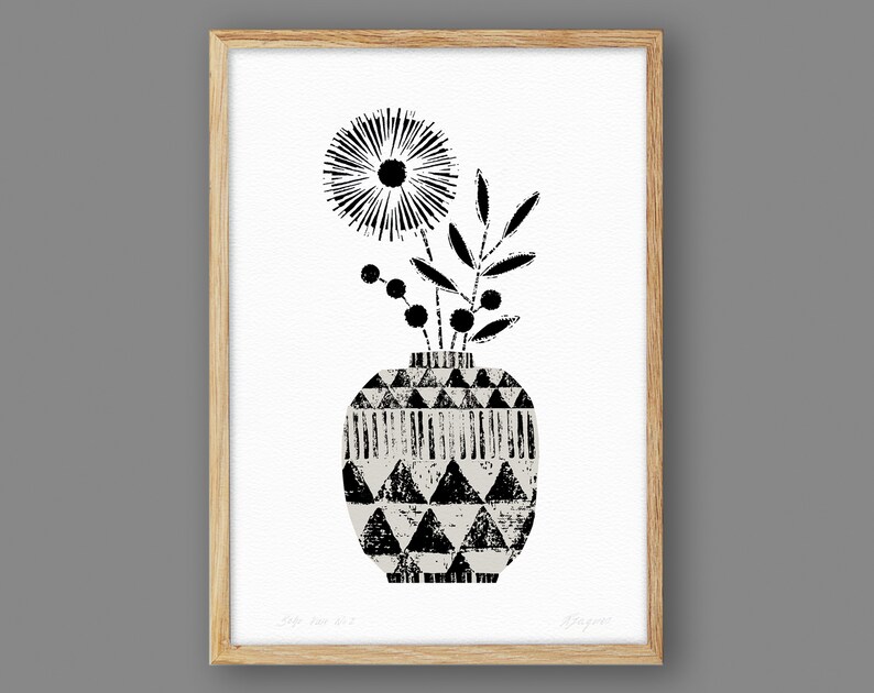 Bohemian Flower Print, Black and White Vase Print, Monochrome Print, Tribal Home Decor, Minimalist Wall Art, Boho Flower Print, Unframed image 2