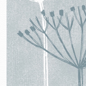 May include: A blue and white botanical illustration of a wild garden plant. The image is on a light blue background with the text "Wild Garden No. 1" at the bottom.