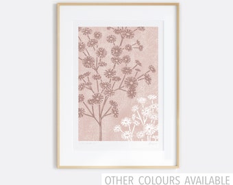 Seed Head print, Blush Pink, Rose Gold, Slate Blue, Sage Green, Pastel Flower Print, Contemporary Botanical Print, Tranquil Art, A4, A3