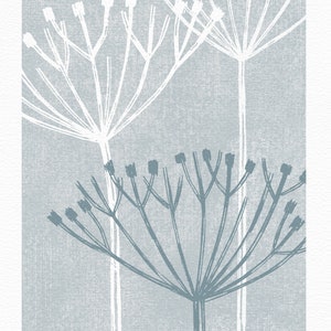 May include: A blue and white botanical print with the text "Wild Garden No.1" and the artist's signature "Davies".