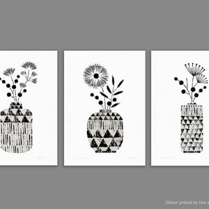 Bohemian Flower Print, Black and White Vase Print, Monochrome Print, Tribal Home Decor, Minimalist Wall Art, Boho Flower Print, Unframed image 6