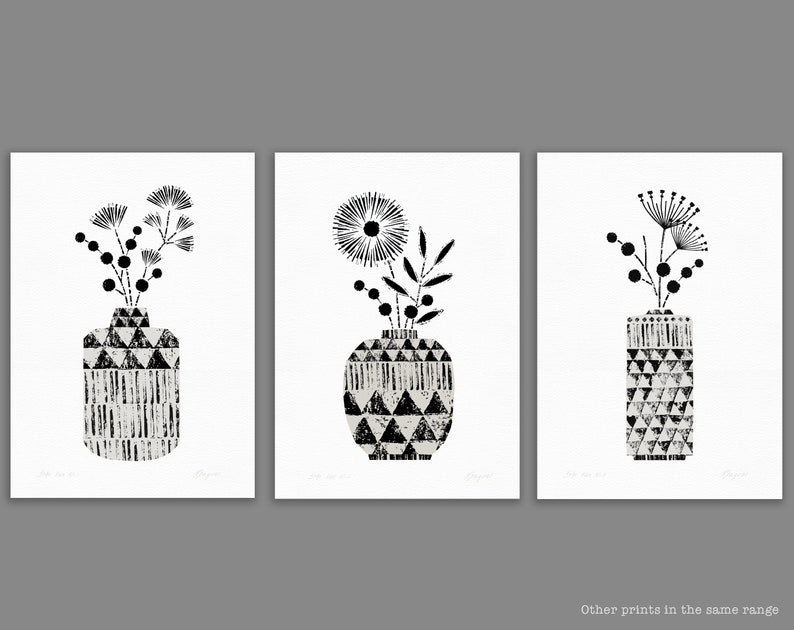 Bohemian Flower Print, Black and White Vase Print, Monochrome Print, Tribal Home Decor, Minimalist Wall Art, Boho Flower Print, Unframed image 6