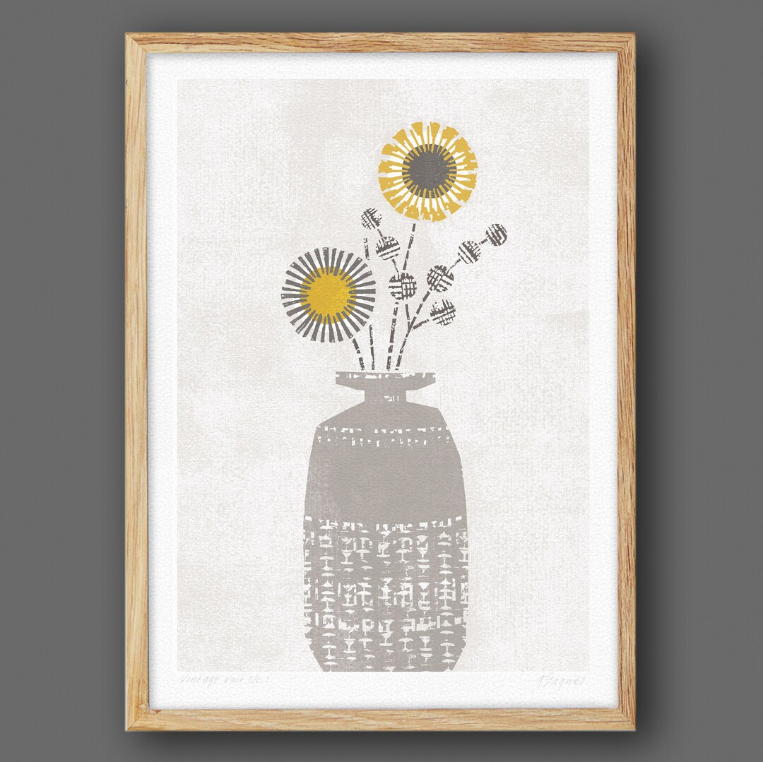 Vintage Vase No1, Mid Century Flower Print, Botanical Art, Scandinavian