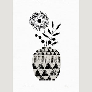 Bohemian Flower Print, Black and White Vase Print, Monochrome Print, Tribal Home Decor, Minimalist Wall Art, Boho Flower Print, Unframed image 4
