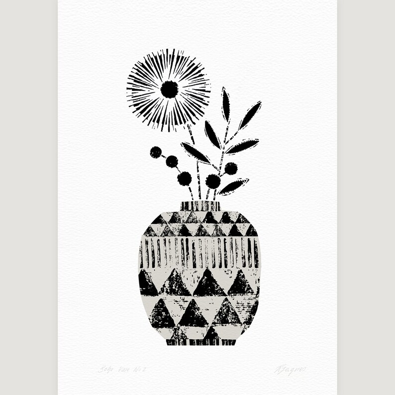 Bohemian Flower Print, Black and White Vase Print, Monochrome Print, Tribal Home Decor, Minimalist Wall Art, Boho Flower Print, Unframed image 4