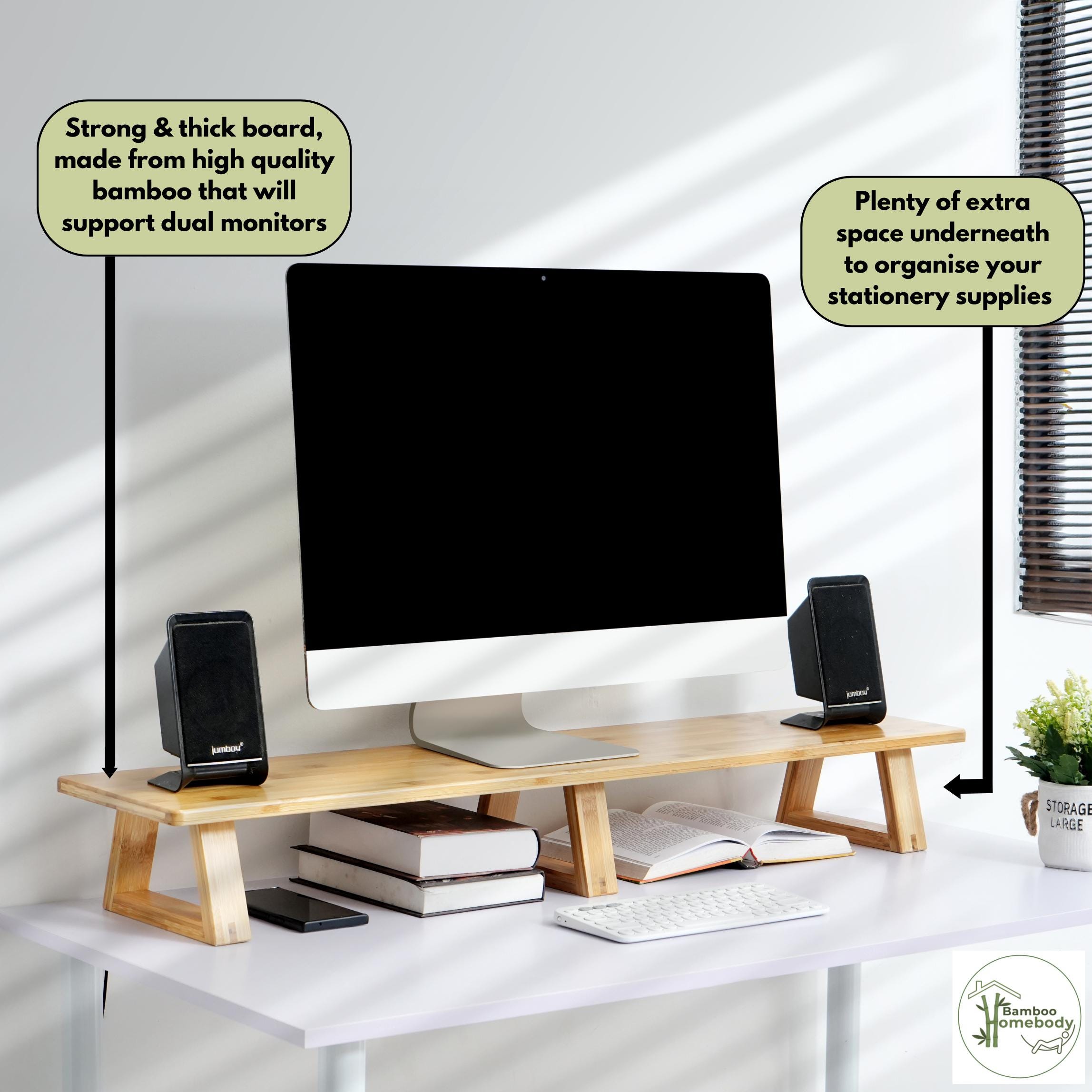Bamboo Dual Monitor Stand Riser - Etsy Australia