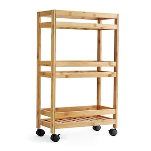 Bamboo Slim Storage Cart with Wheels (3-Tier)